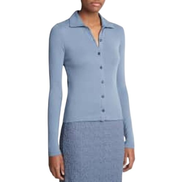 Vince Blue Cotton Long-Sleeve Collared Button-Front Top Size XS - Picture 1 of 4